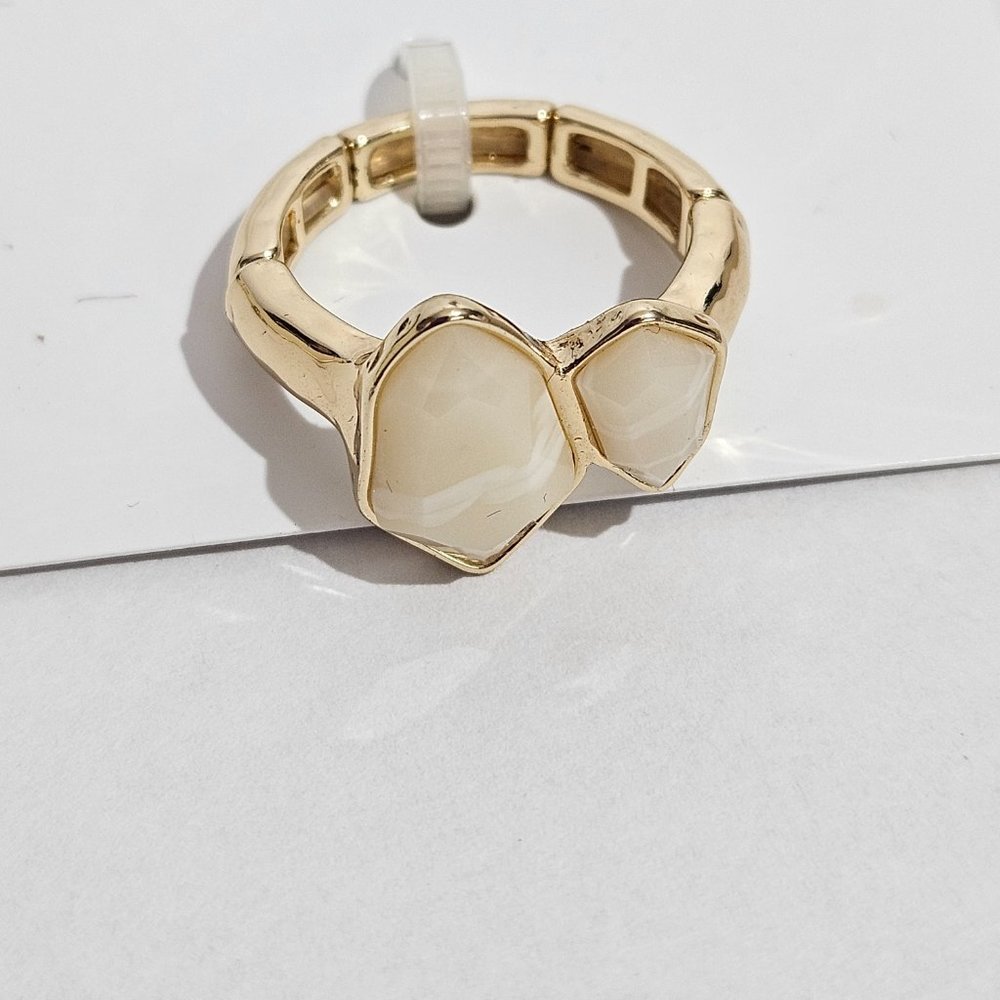 Style and Co Gold-Tone Double Stone Stretch Ring White One Size